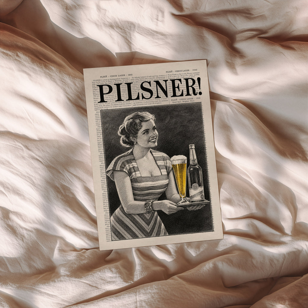 Vintage Pilsner Beer Print and Poster, Czech Lager Bar Art