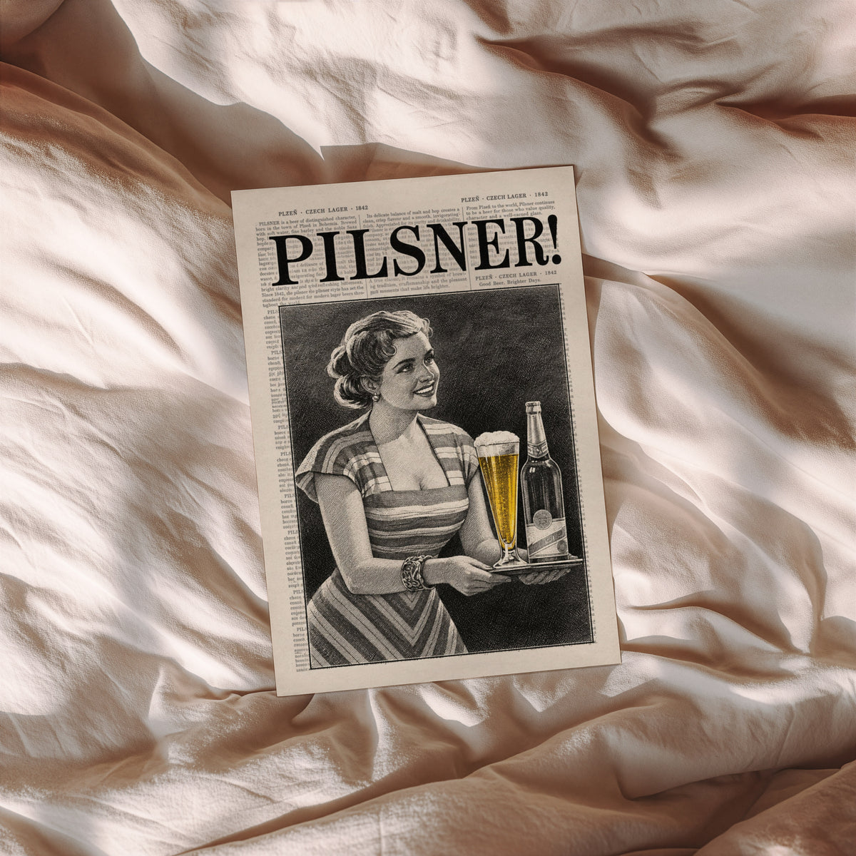 Vintage Pilsner Beer Print and Poster, Czech Lager Bar Art