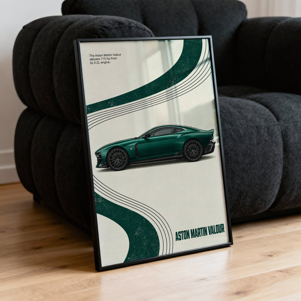 Vintage Aston Martin Valour Print, Green Car Art