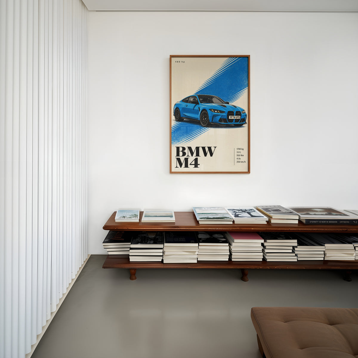 Vintage BMW M4 Print, Blue Car Wall Art