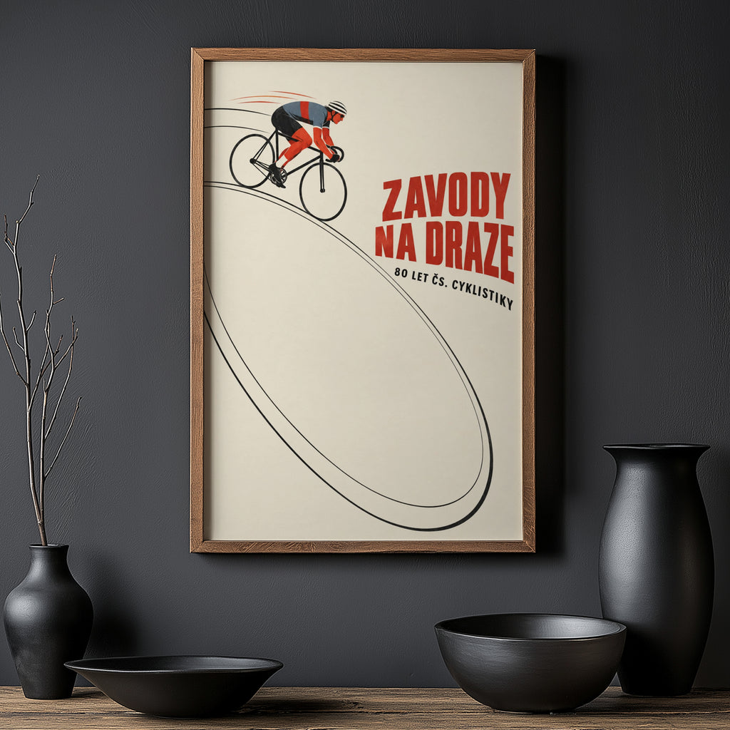 Vintage Track Cycling Poster, Czech Retro Wall Art Print