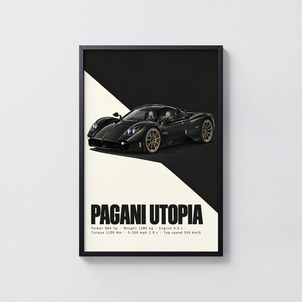 Vintage Pagani Utopia Print, Supercar Wall Art