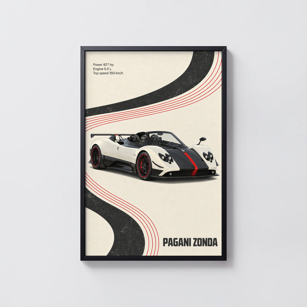 Vintage Pagani Zonda Print, Supercar Wall Art