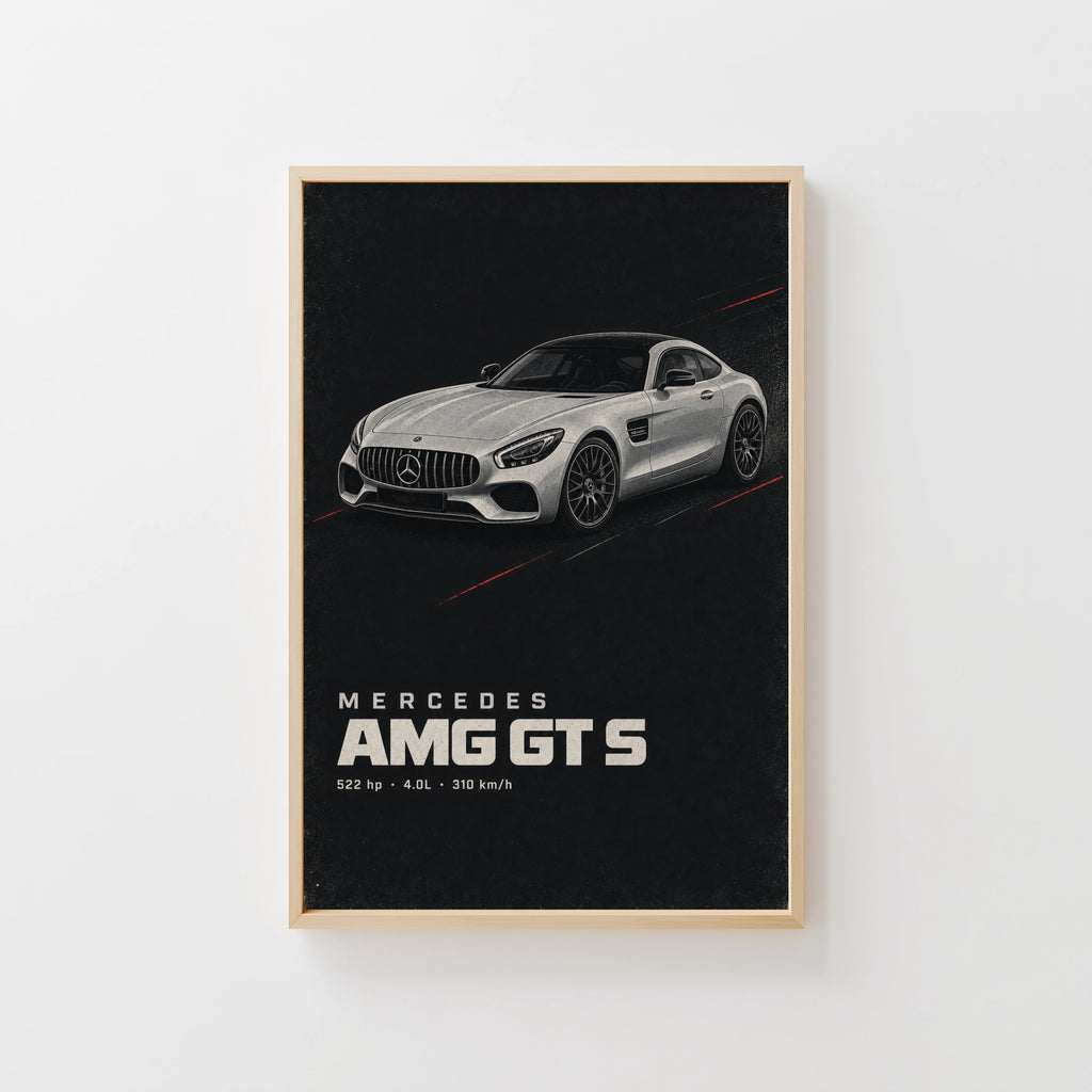 Vintage Mercedes AMG GT S Print, Car Wall Art