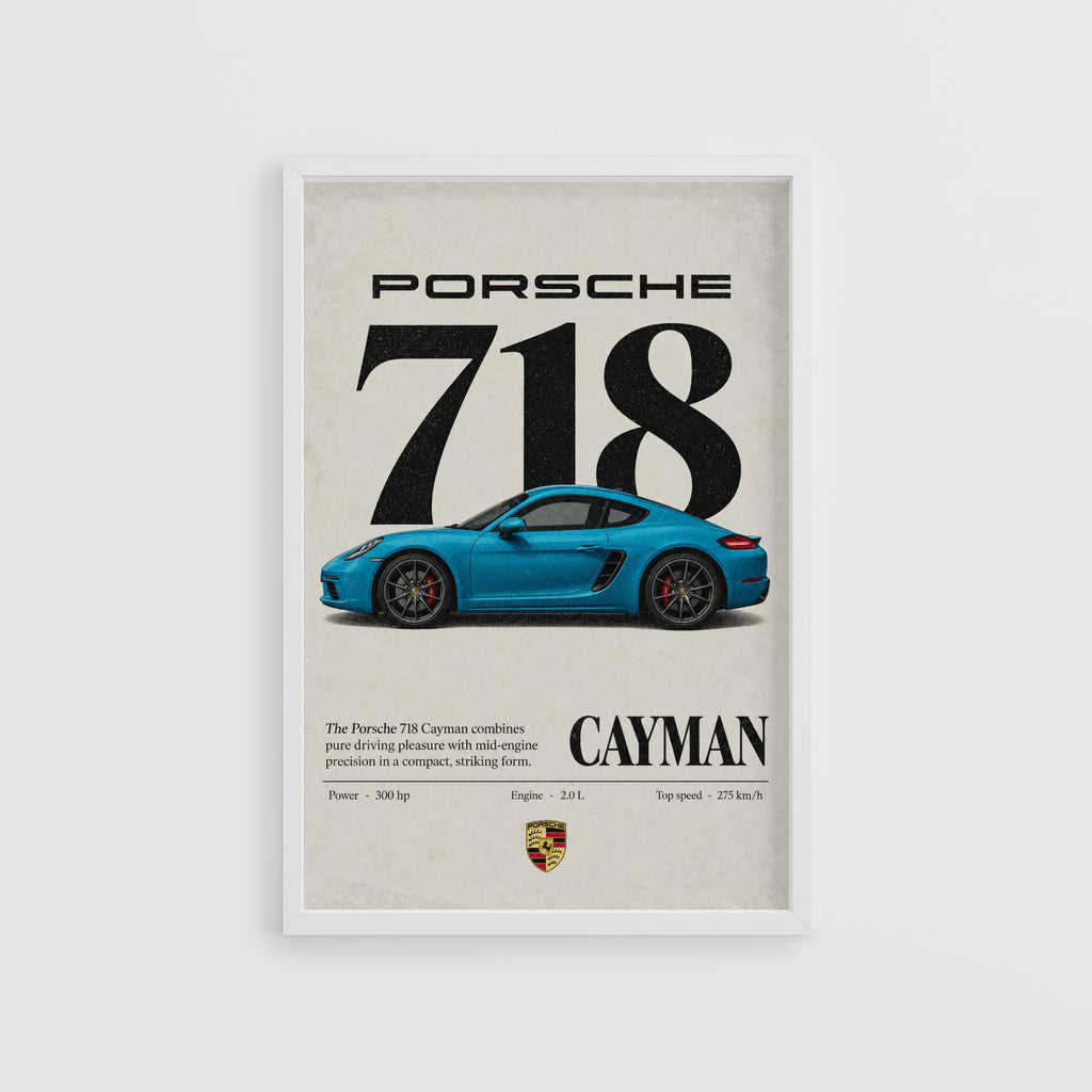 Vintage Print, Porsche 718 Cayman Blue Car Art