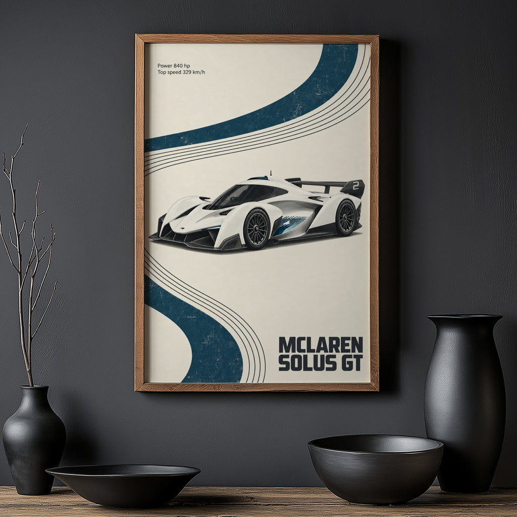 Vintage McLaren Solus GT Print, Car Wall Art