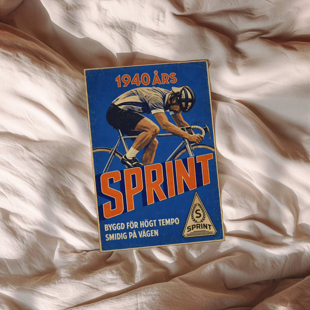 Vintage Cycling Poster, Swedish Racing Bike Print, Wall Art