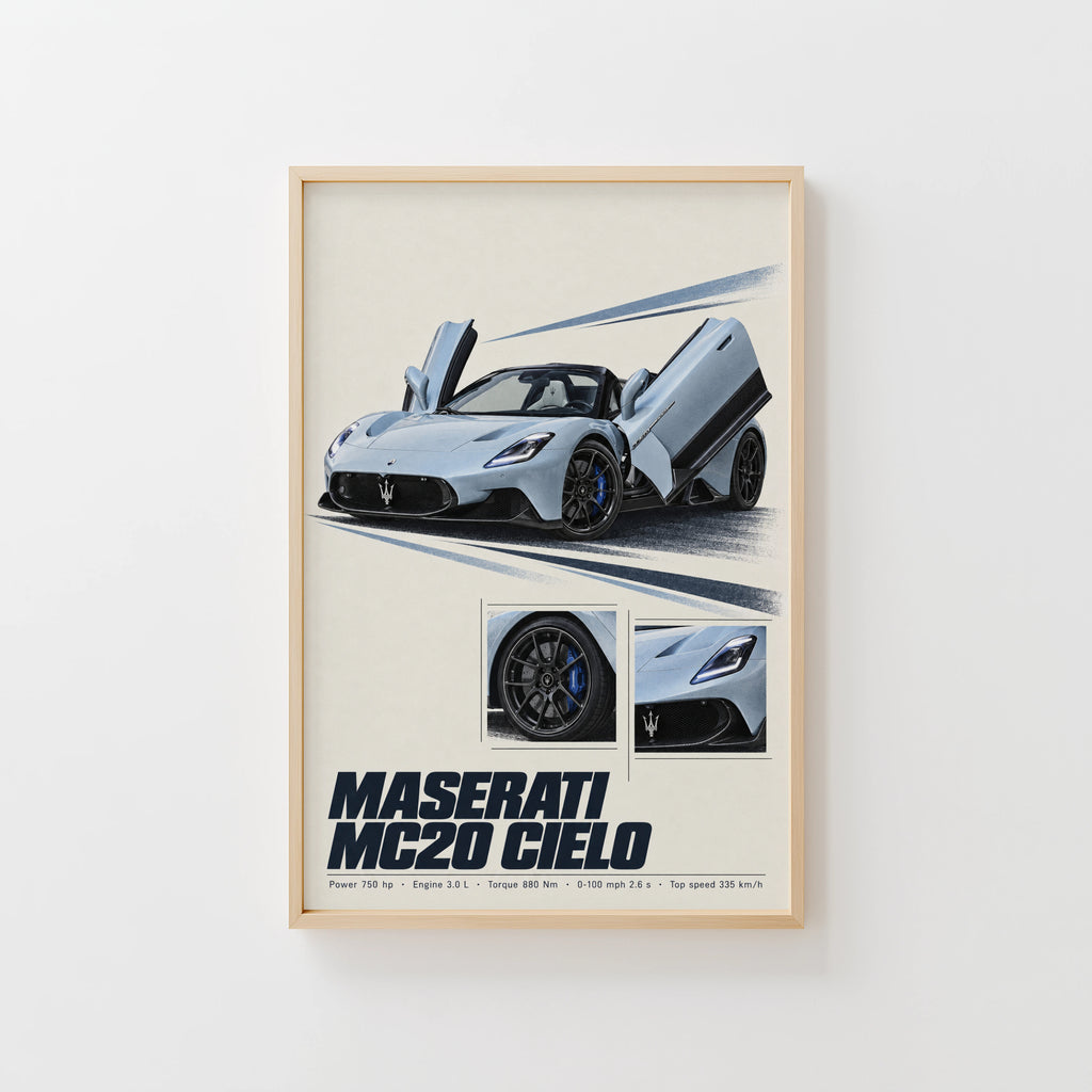 Vintage Maserati MC20 Cielo Print, Supercar Art