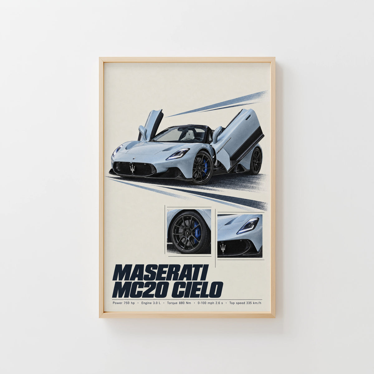 Vintage Maserati MC20 Cielo Print, Supercar Art
