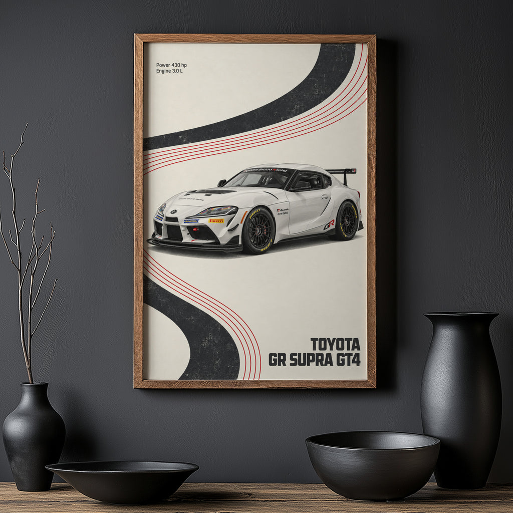 Vintage Toyota GR Supra GT4 Print, Racing Car