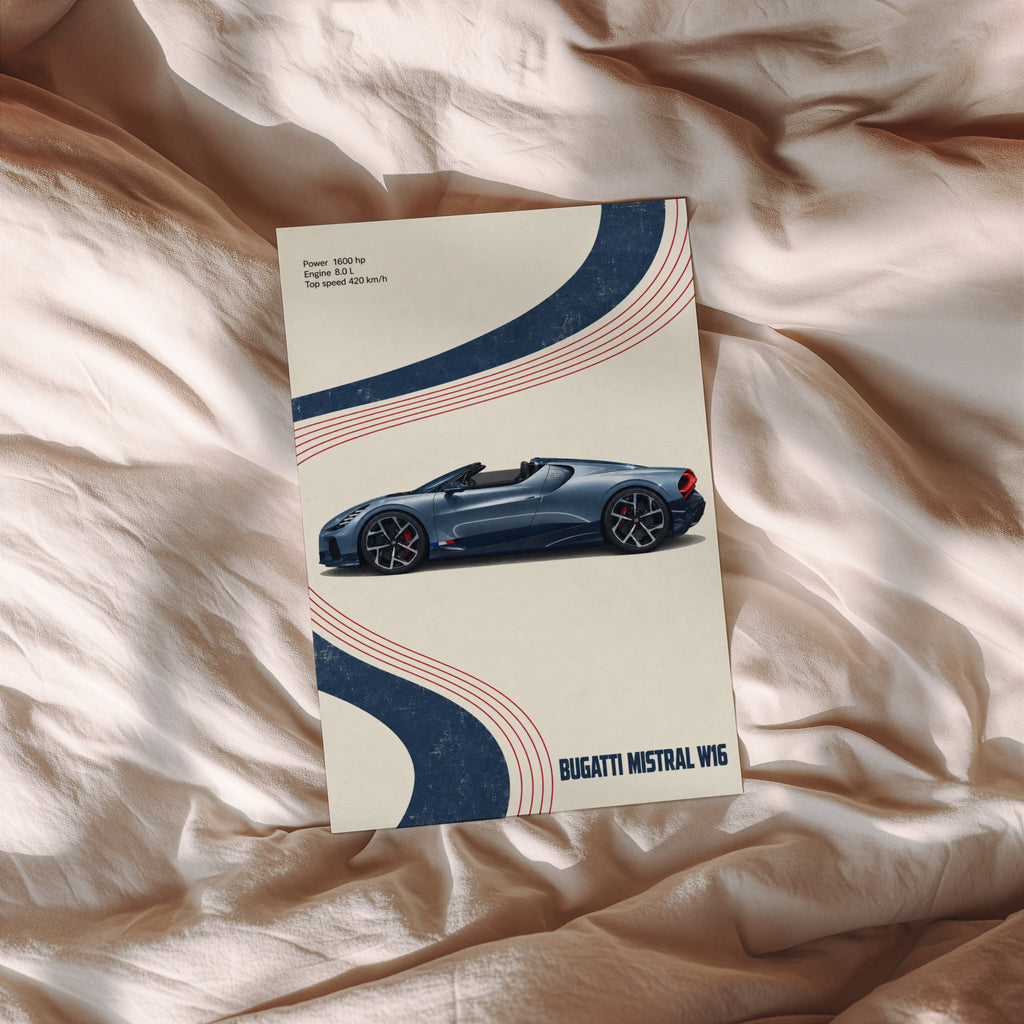 Vintage Bugatti Mistral W16 Print, Car Wall Art