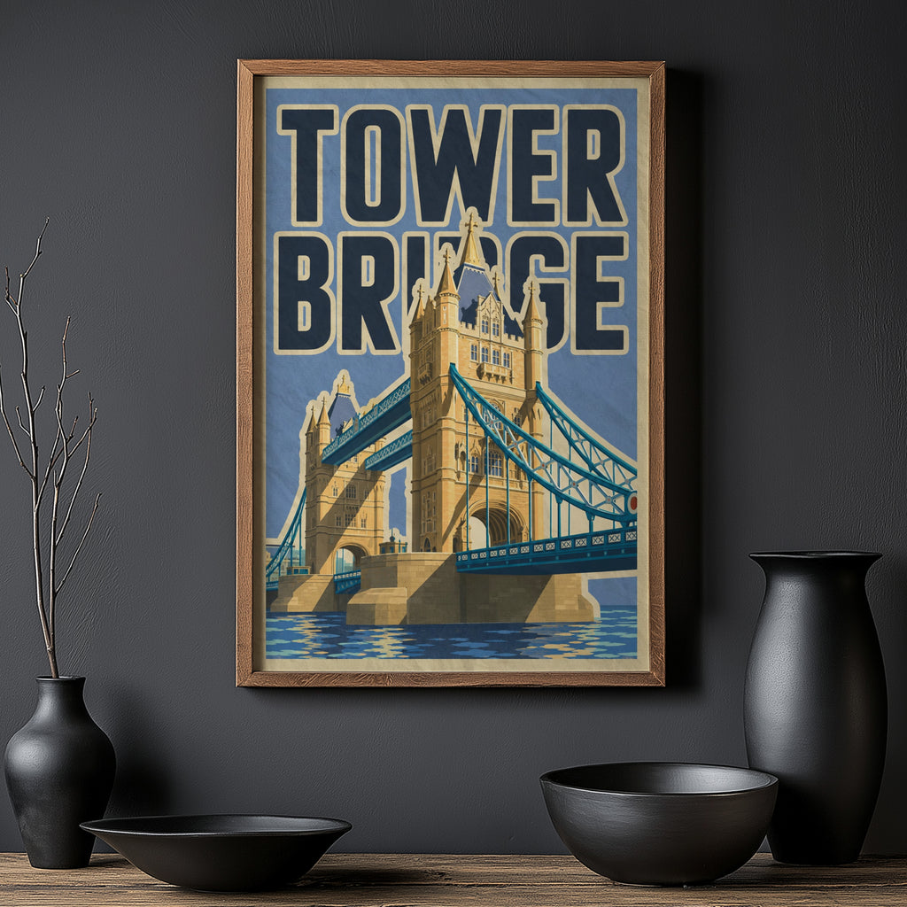 Vintage Tower Bridge London Poster, Retro Wall Art, Print
