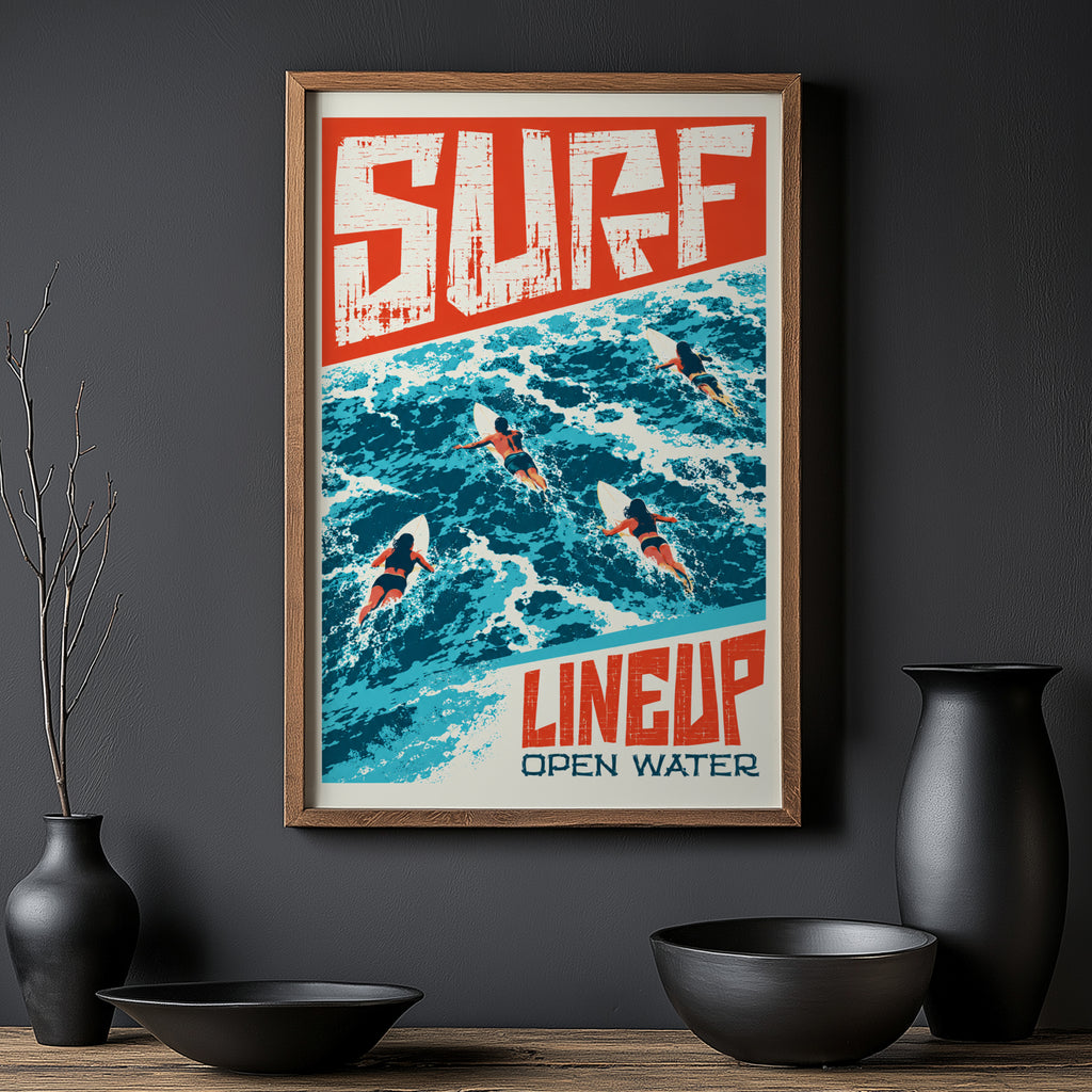 Vintage Surf Lineup Print, Retro Surfing Poster