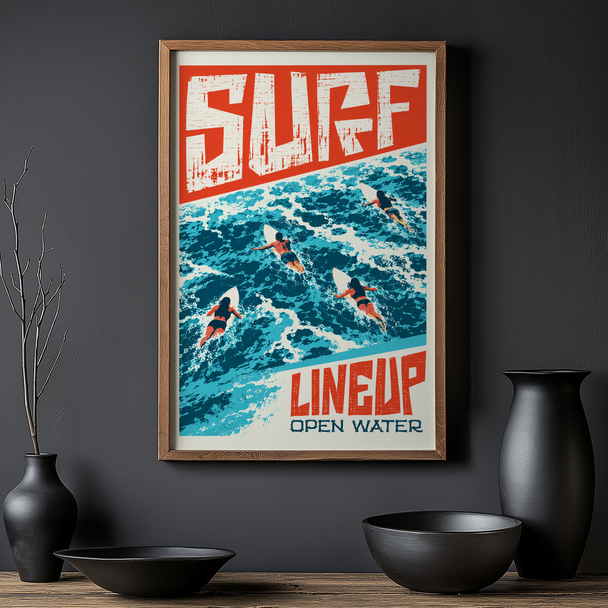 Vintage Surf Lineup Print, Retro Surfing Poster