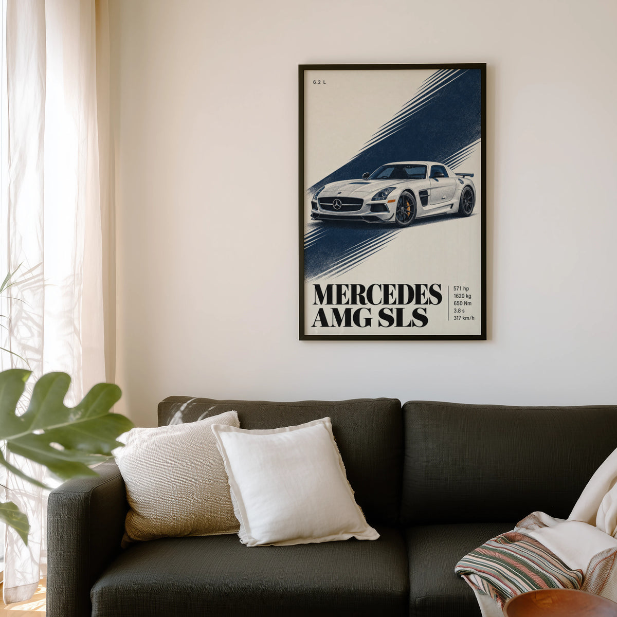 Vintage Mercedes AMG SLS Print Poster, Car Wall Art