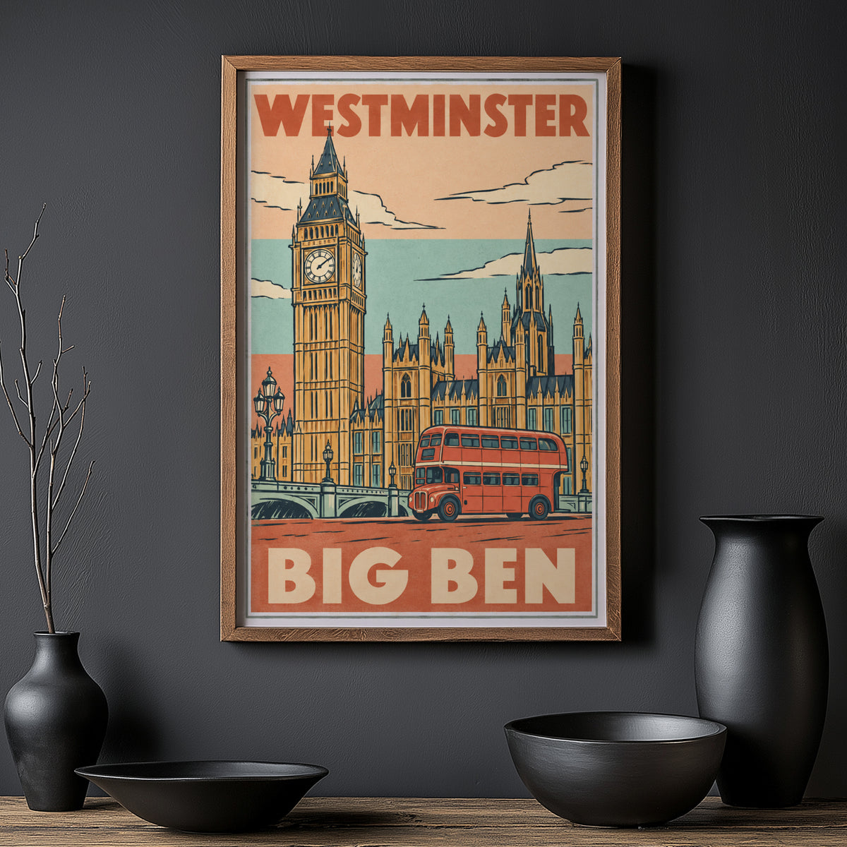 Vintage Big Ben Poster, London Wall Art, Westminster Print