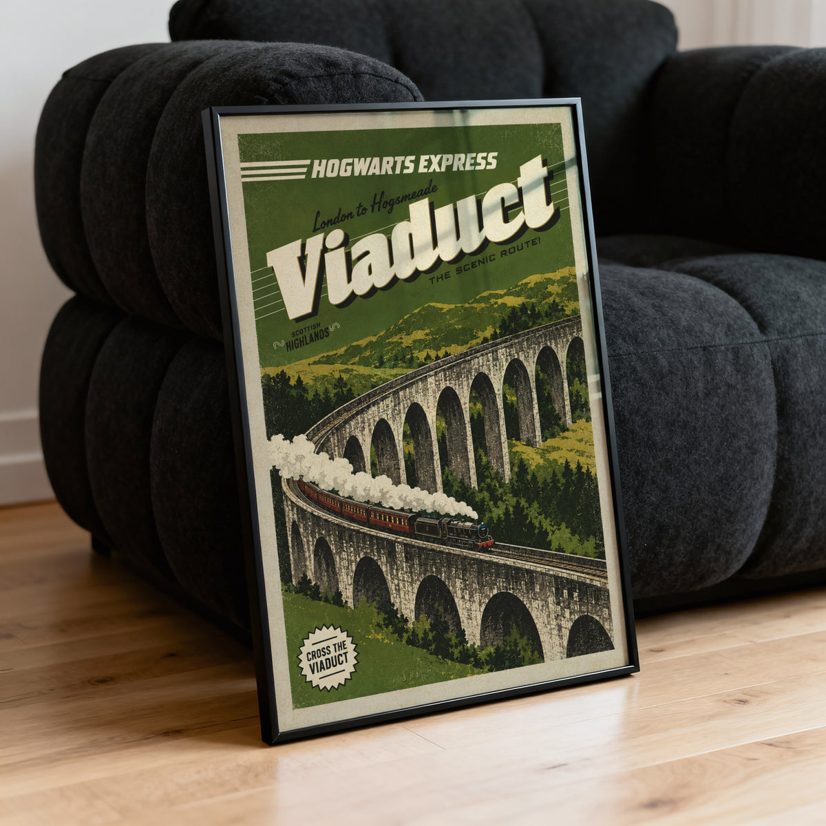 Vintage Viaduct Print Poster, Scottish Highlands Train