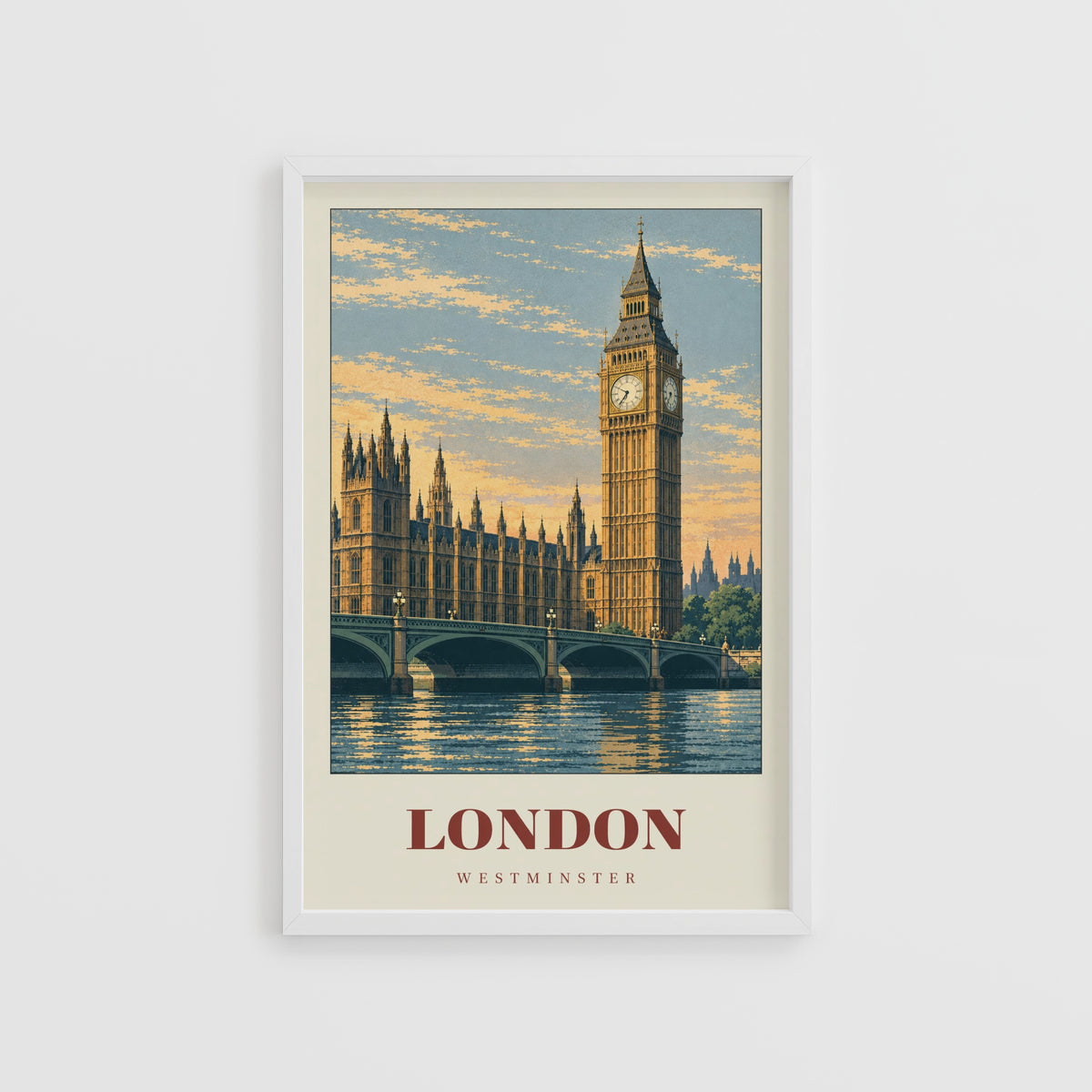 Vintage London Poster, Big Ben Wall Art, Westminster Print