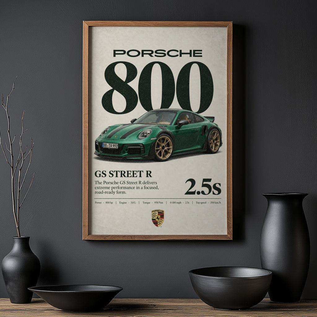 Vintage Porsche GS Street R Print, Car Wall Art