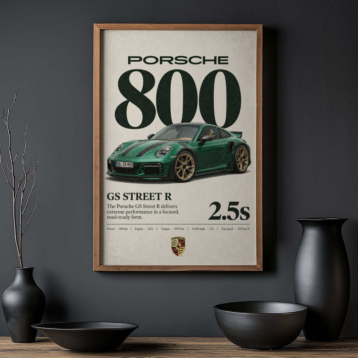 Vintage Porsche GS Street R Print, Car Wall Art