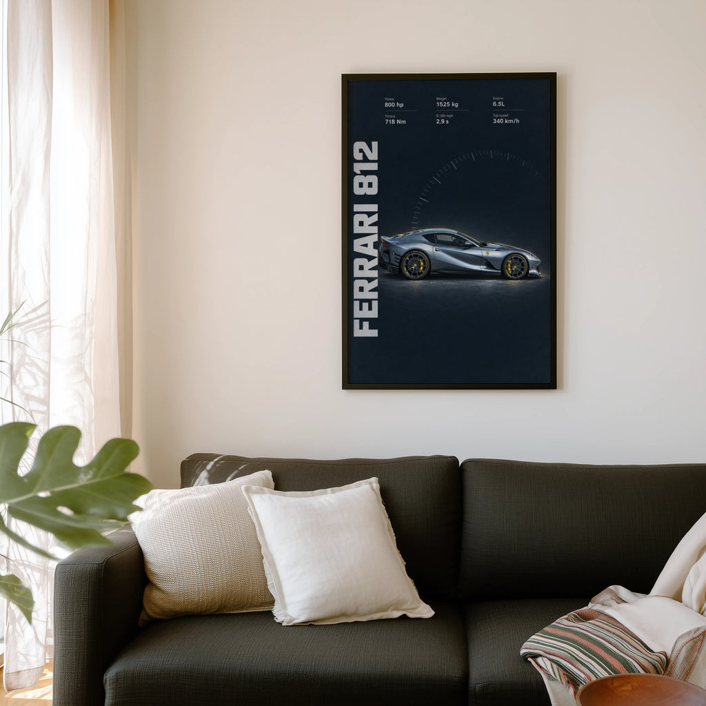 Vintage Ferrari 812 Print, Supercar Wall Art
