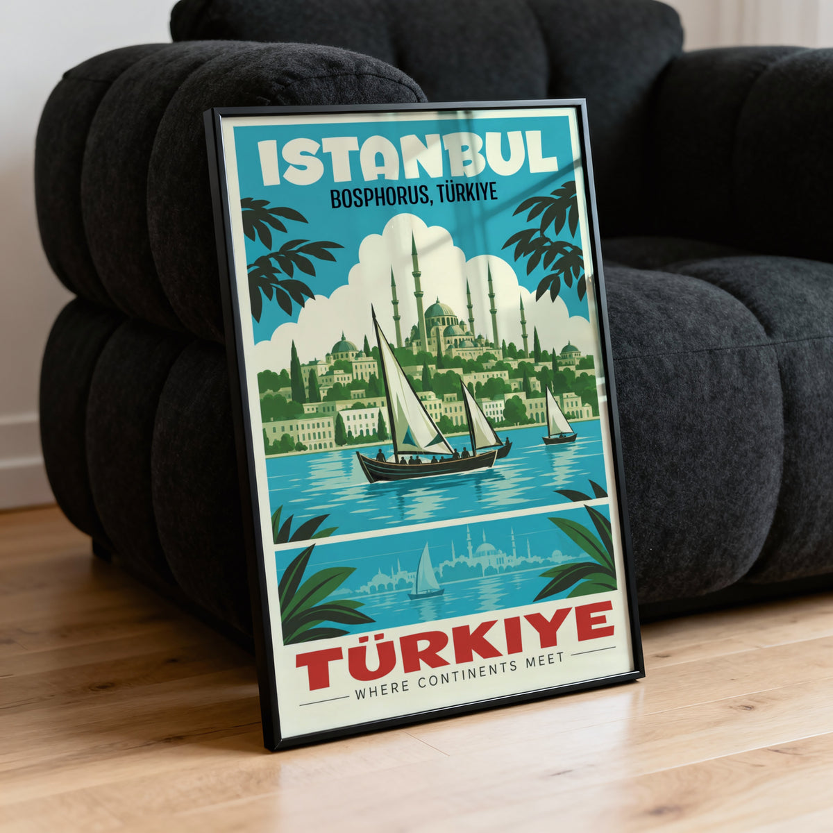 Vintage Istanbul Poster, Bosphorus Travel Print, Turkiye