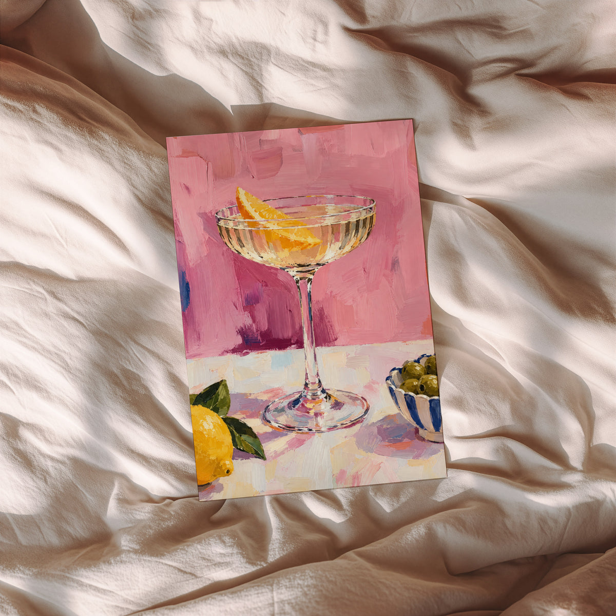 Vintage Cocktail Print Poster, Pink Kitchen Wall Art