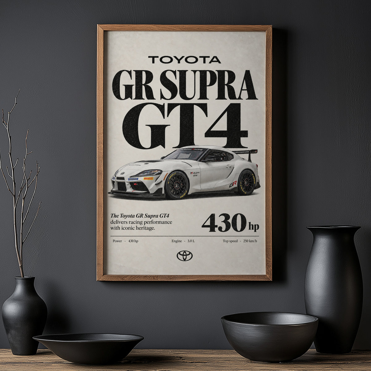 Vintage Toyota Supra GT4 Print, Race Car Wall Art