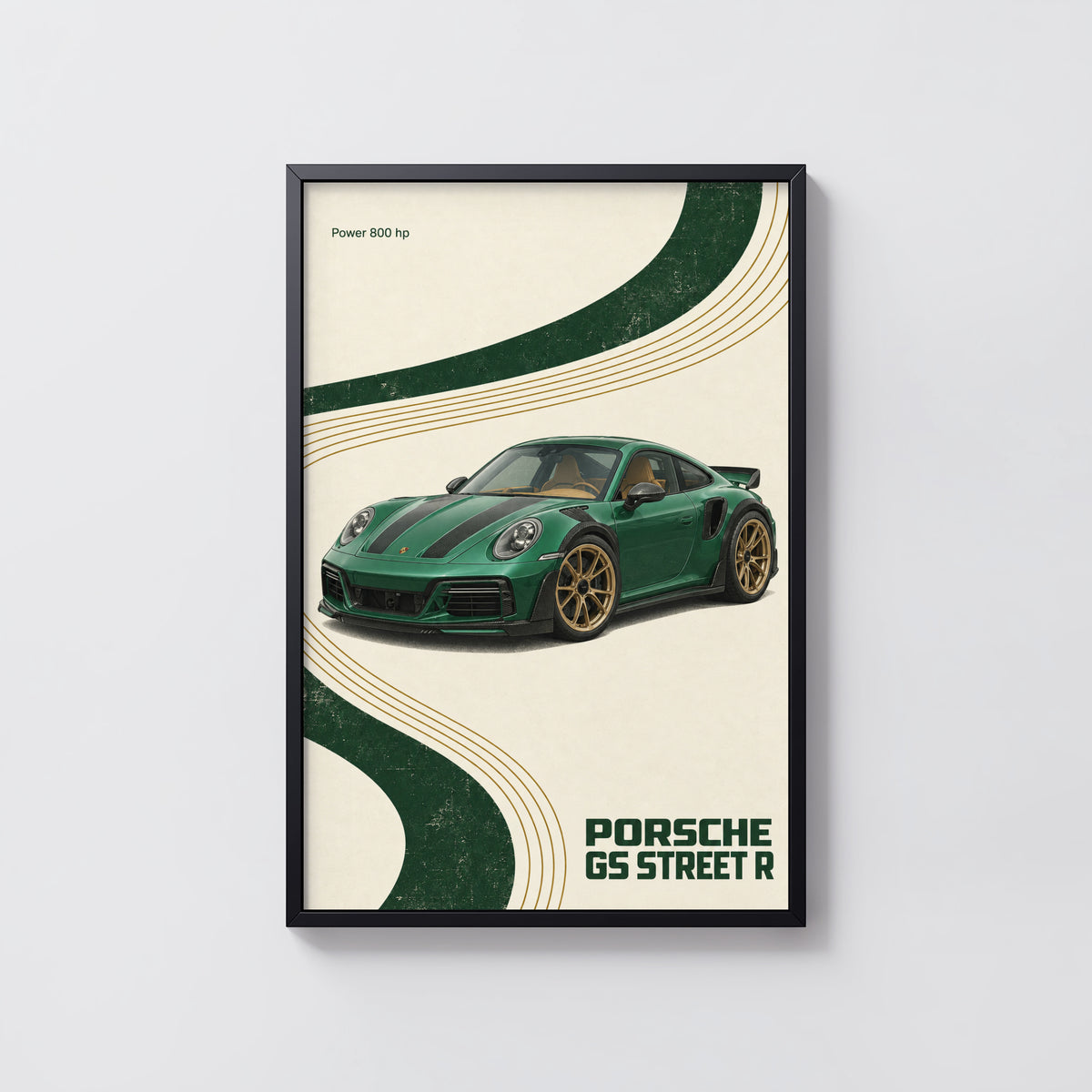 Vintage Porsche GS Street R Print, Green Car Art