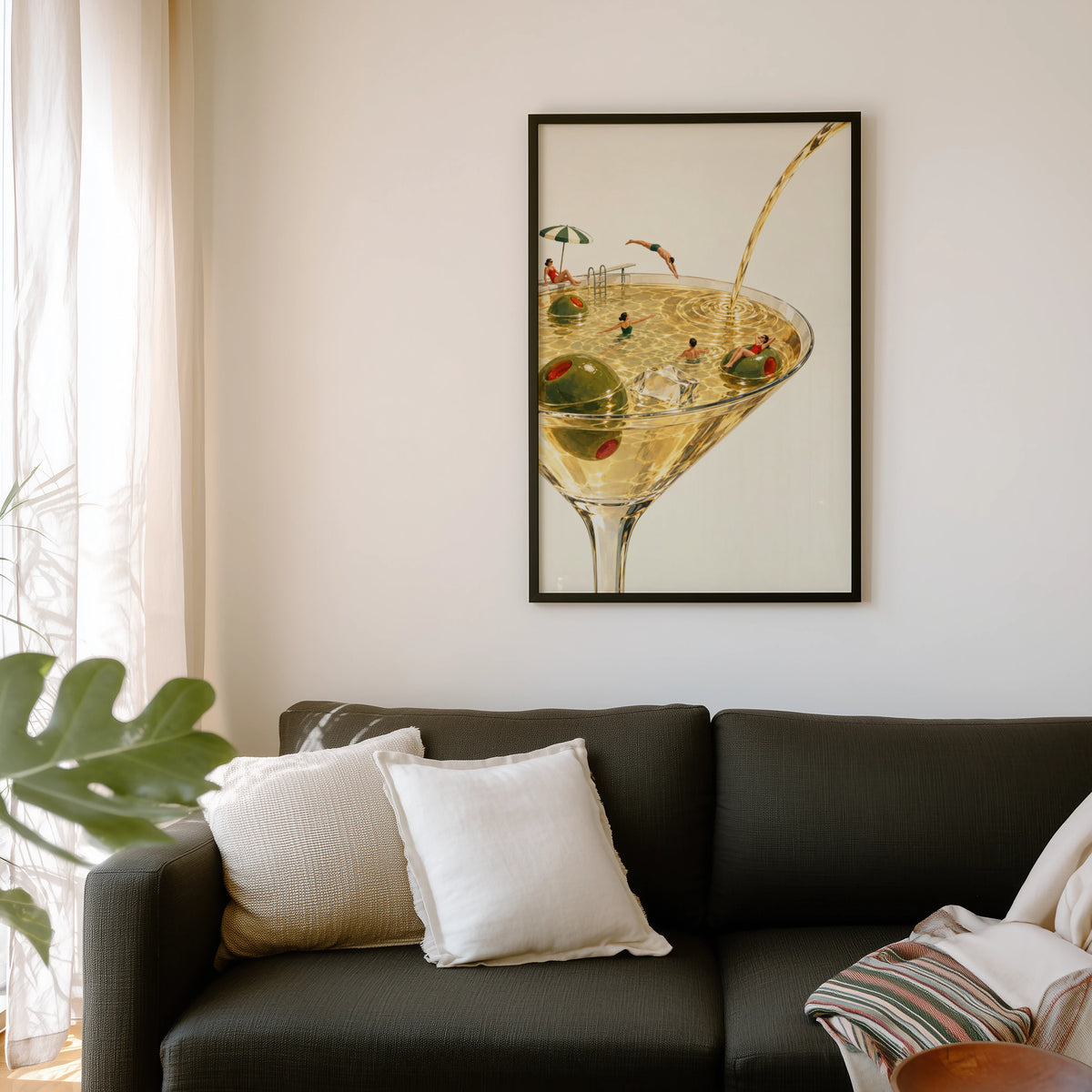Vintage Martini Pool Print Poster, Cocktail Wall Art