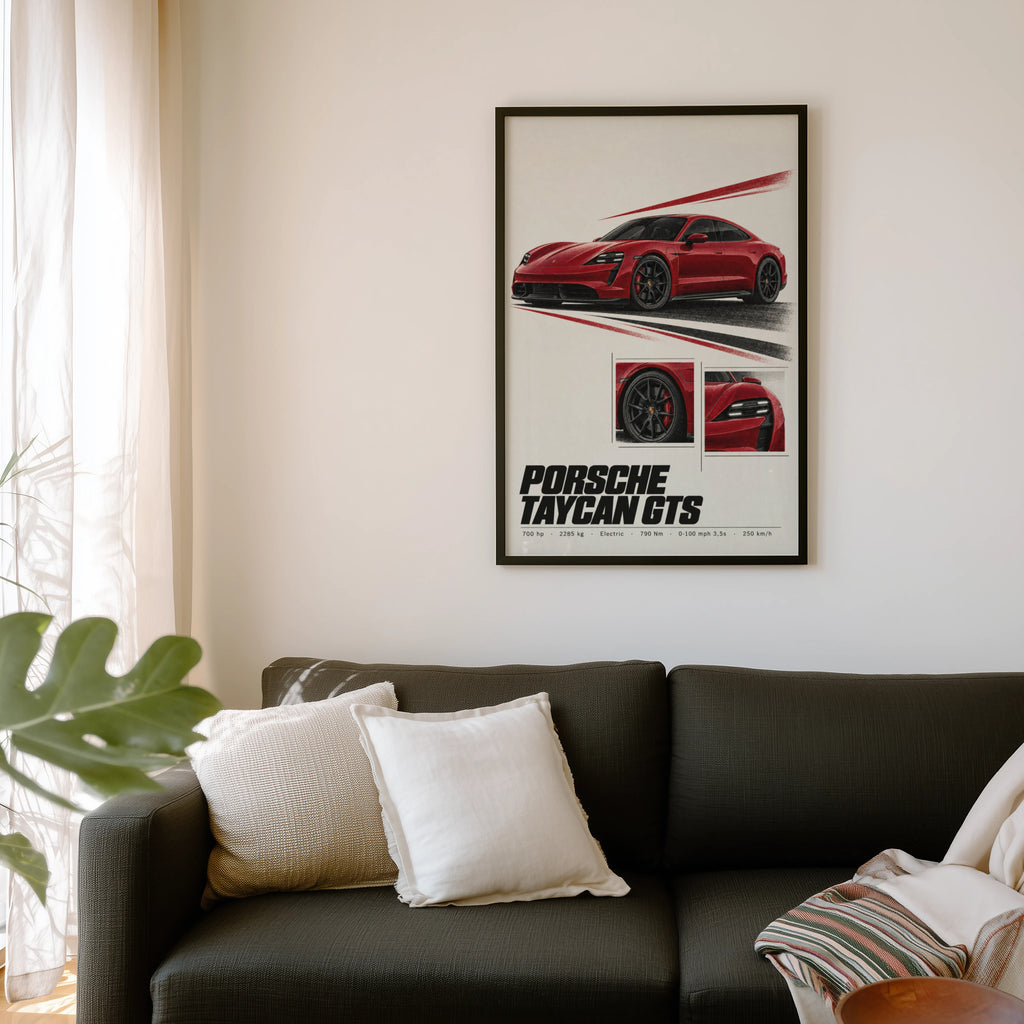 Vintage Porsche Taycan GTS Print, Car Poster, Wall Art