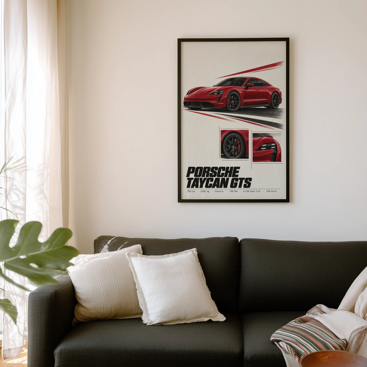 Vintage Porsche Taycan GTS Print, Car Poster, Wall Art