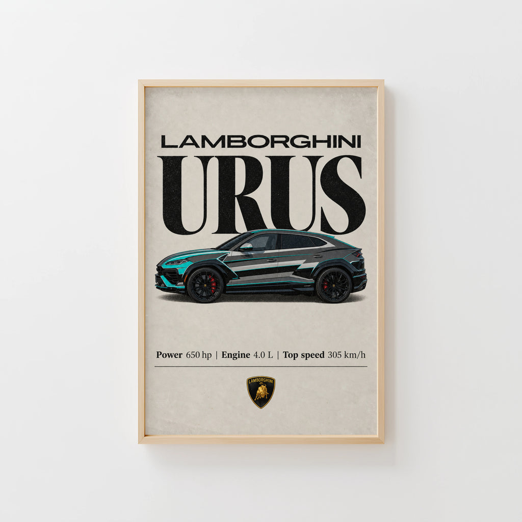 Vintage Lamborghini Urus Print, Supercar Wall Art