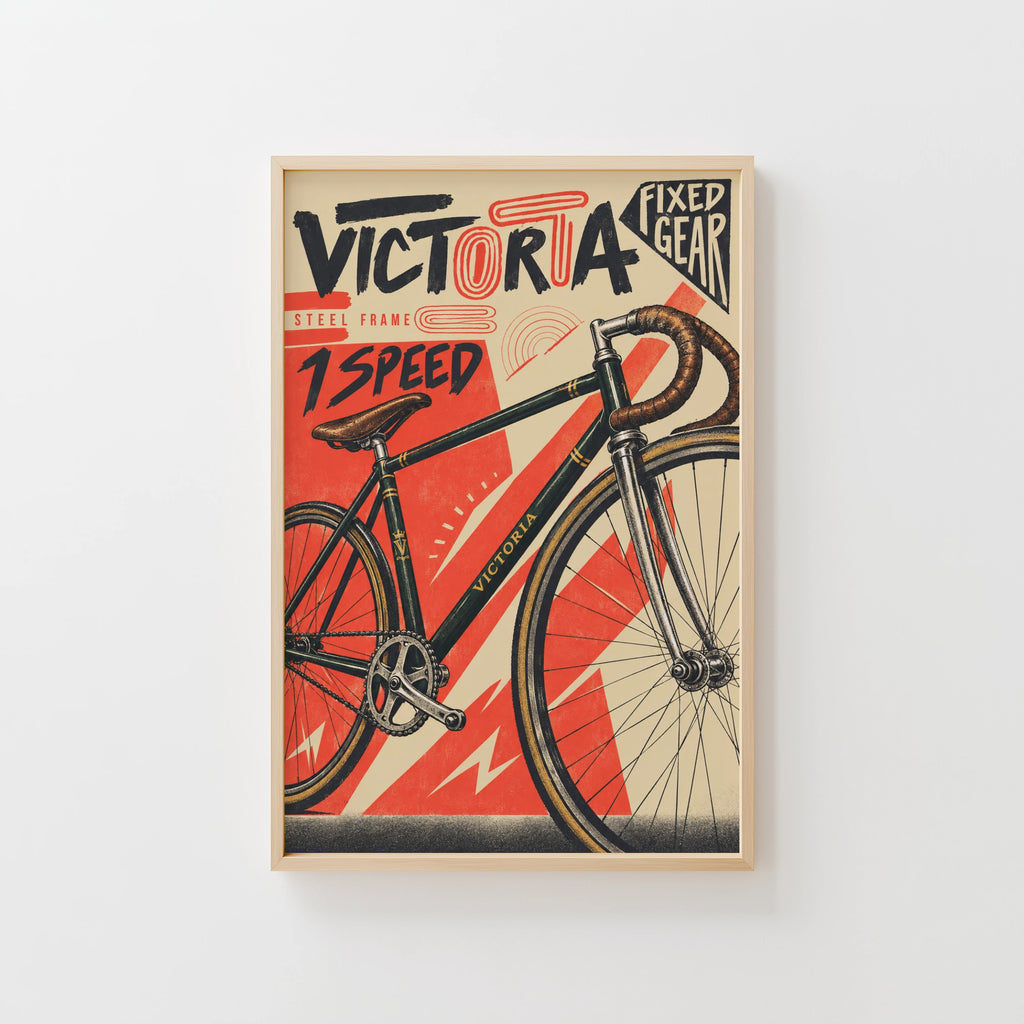 Vintage Fixed Gear Bike Poster, Cycling Wall Art Print