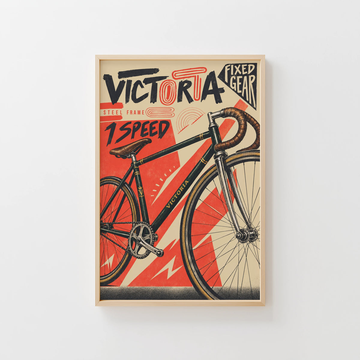 Vintage Fixed Gear Bike Poster, Cycling Wall Art Print