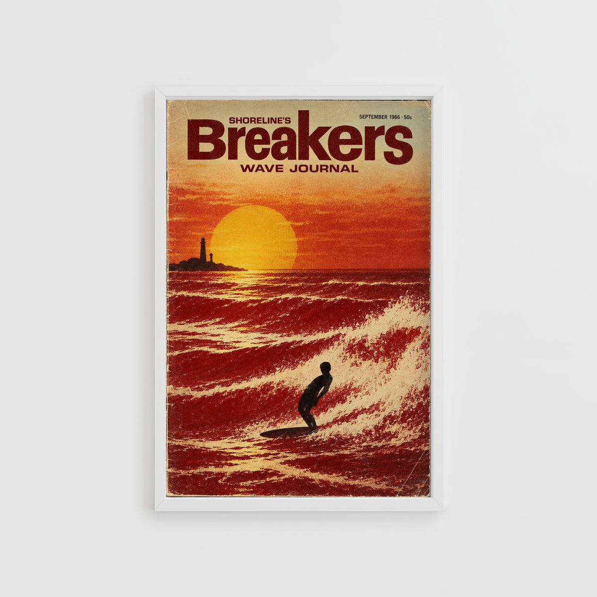 Vintage Breakers Surf Poster, Retro Sunset Wave Print
