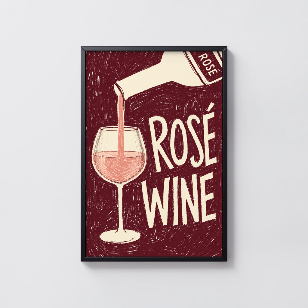 Vintage Rose Wine Print Poster, Wine Wall Art