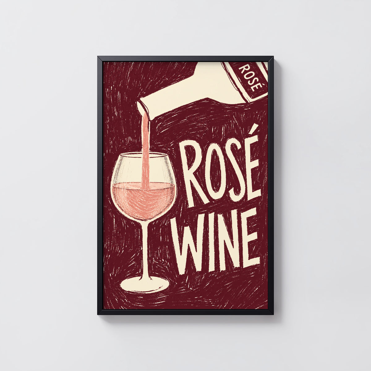 Vintage Rose Wine Print Poster, Wine Wall Art