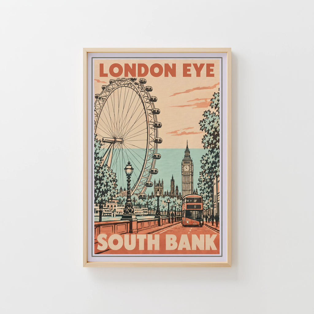 Vintage London Eye Poster, South Bank Wall Art, Print