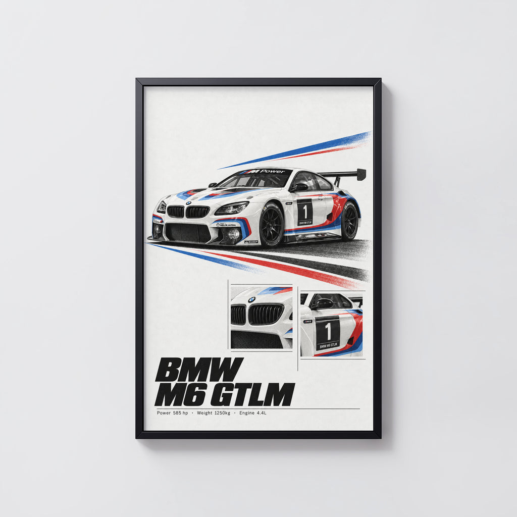 Vintage BMW M6 GTLM Print, Racing Car Wall Art