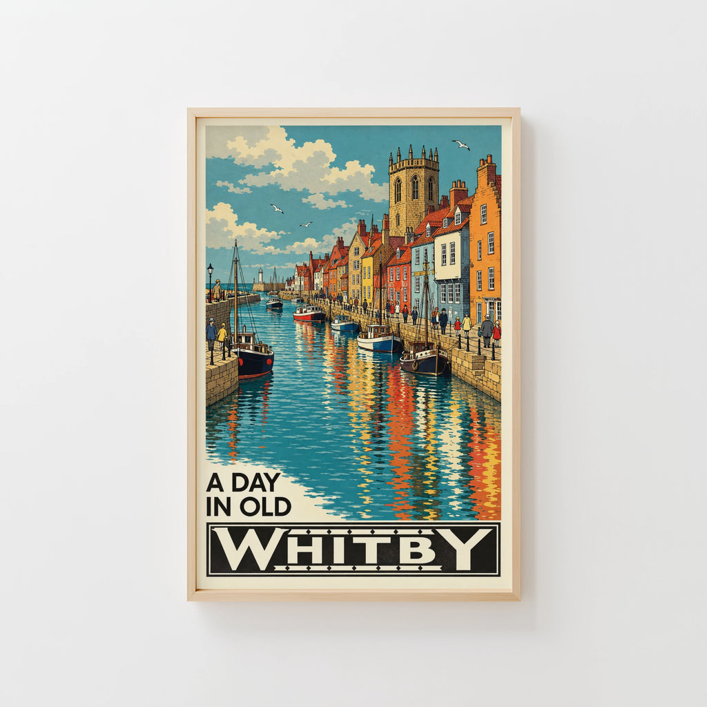 Vintage Whitby Harbour Poster, Yorkshire Coast Wall Art
