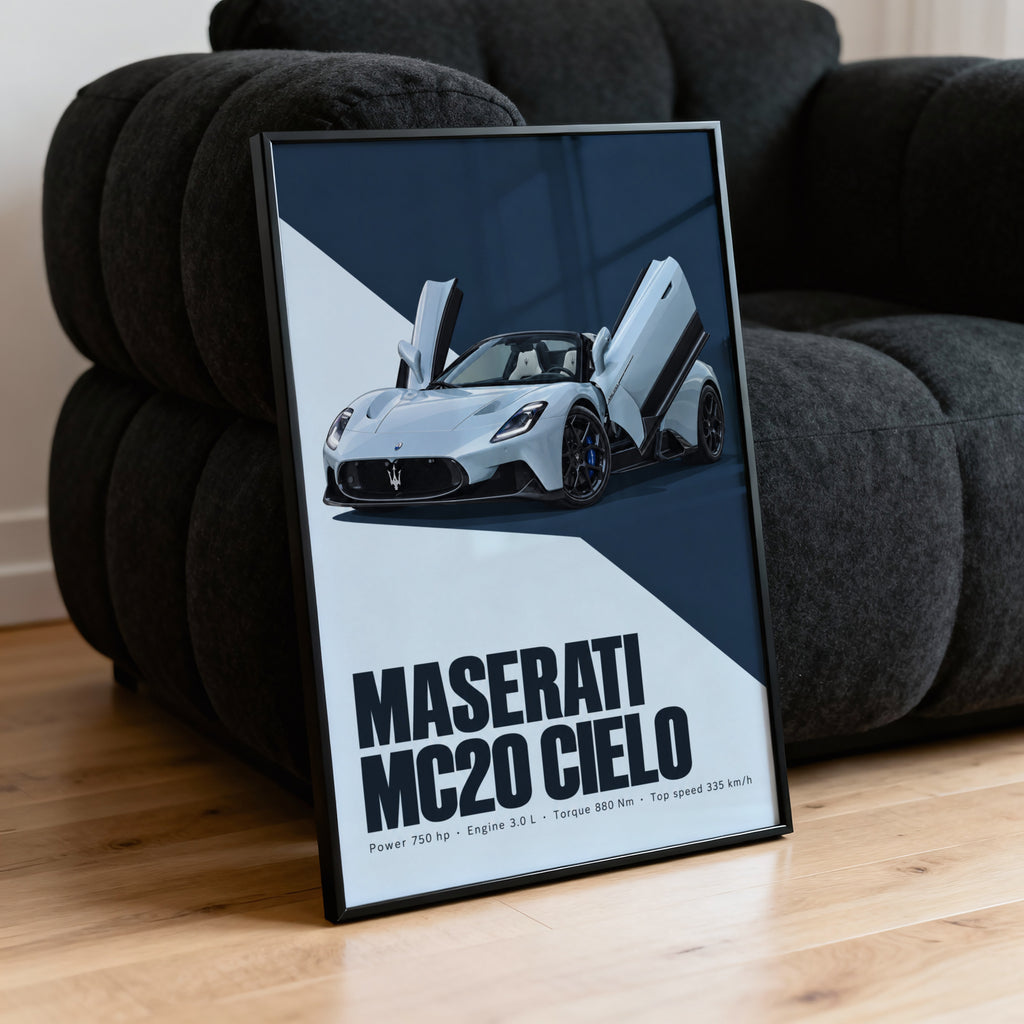 Vintage Maserati MC20 Cielo Print, Car Wall Art