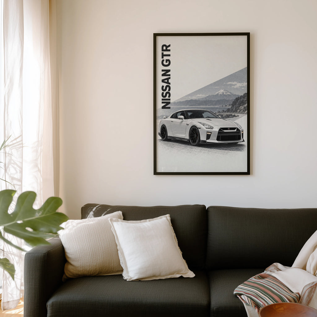 Vintage Nissan GTR Print, Mount Fuji Car Wall Art