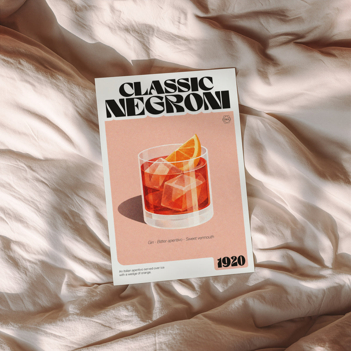 Vintage Negroni Print Poster, Cocktail Wall Art Italia