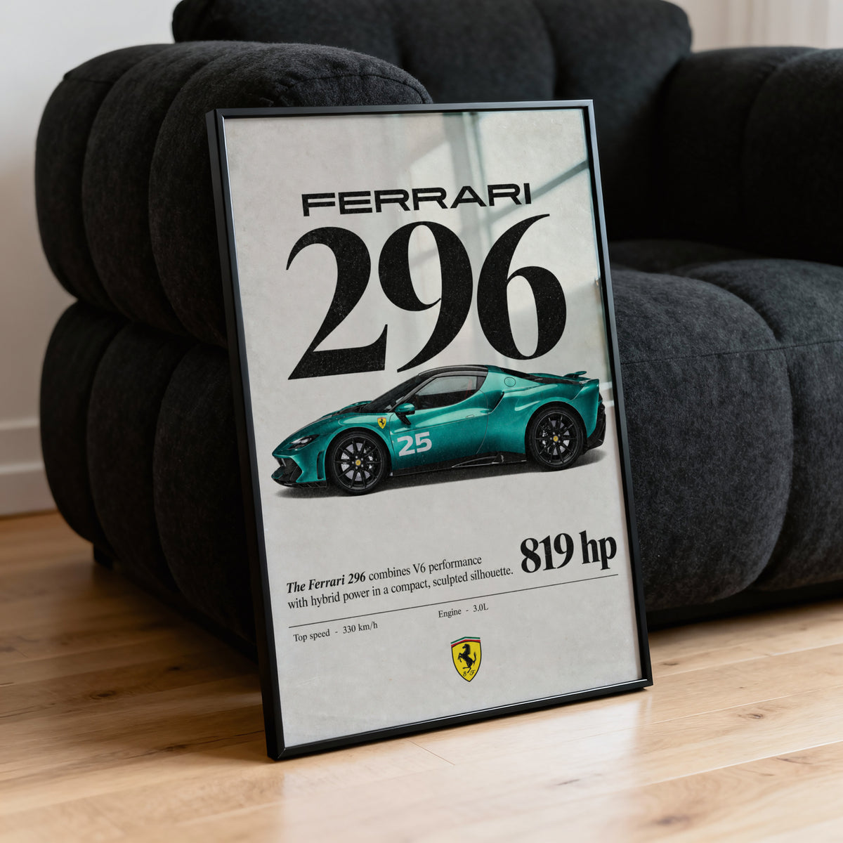Vintage Ferrari 296 Print, Supercar Wall Art