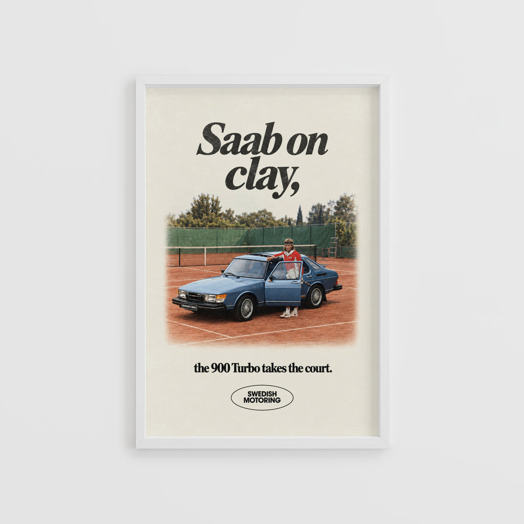Vintage Saab 900 Turbo Poster, Tennis Wall Art, Car Print