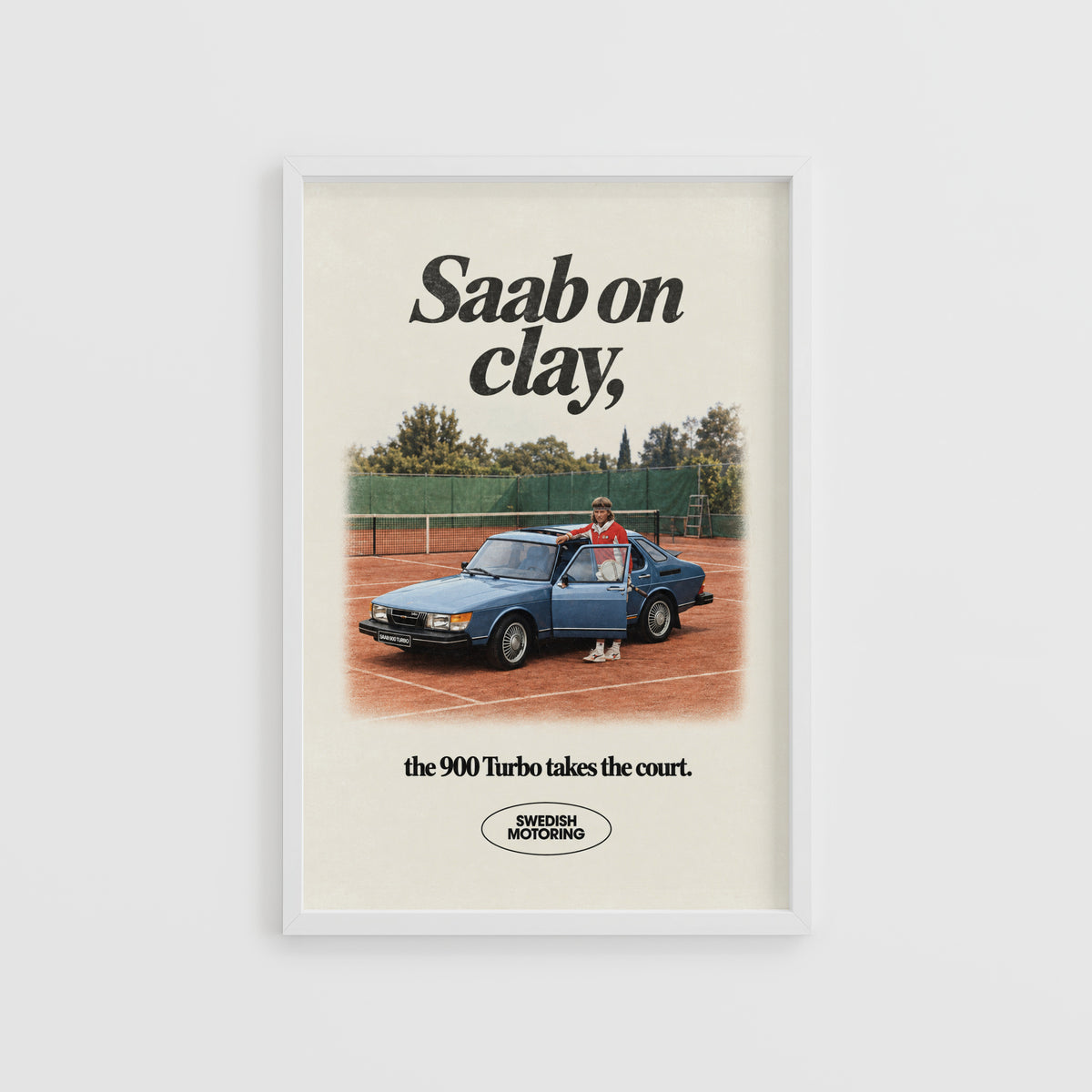 Vintage Saab 900 Turbo Poster, Tennis Wall Art, Car Print