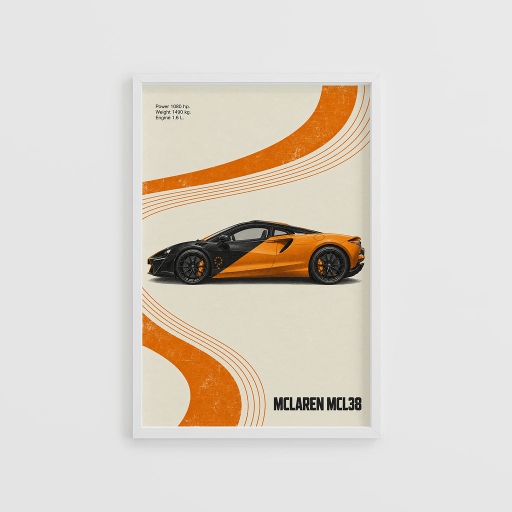 Vintage McLaren Car Print, Orange Wall Art