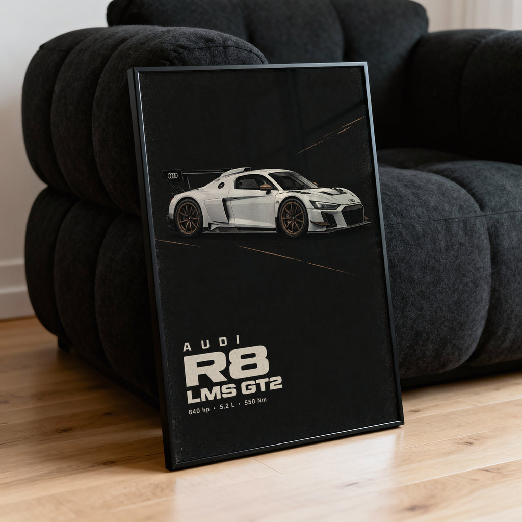 Vintage Audi R8 LMS GT2 Print, Race Car Wall Art