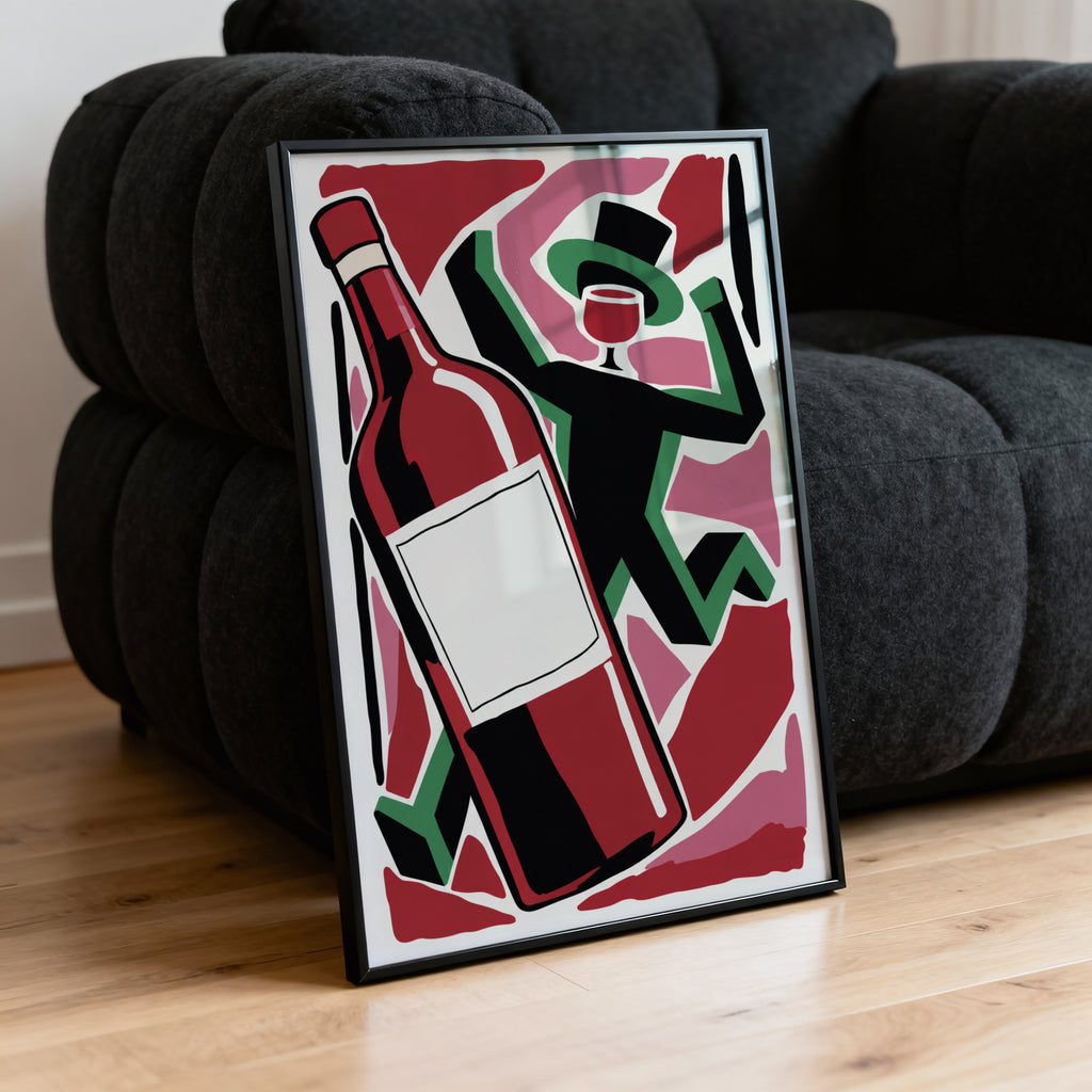 Vintage Wine Print Poster, Red Wine Bottle Wall Art